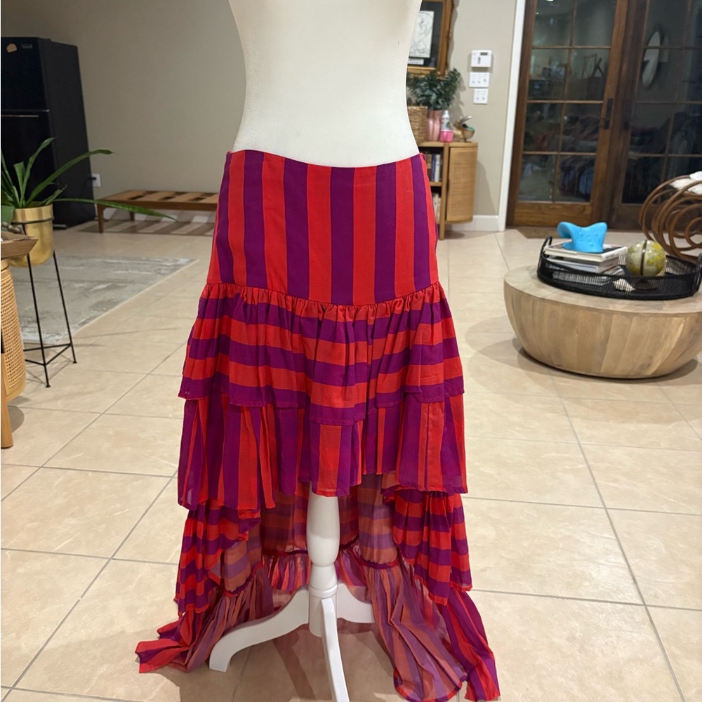 Erika Peña Striped Ruffle High-Low Maxi Skirt – Size S/M